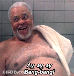 A Shirtless Man With A Towel On His Shoulder Says Ay Ay Ay Bang-Bang GIF