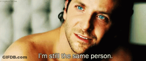 A Shirtless Man With Blue Eyes Is Saying I 'M Still The Same Person GIF