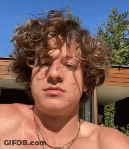 A Shirtless Man With Curly Hair Is Wearing A Necklace GIF