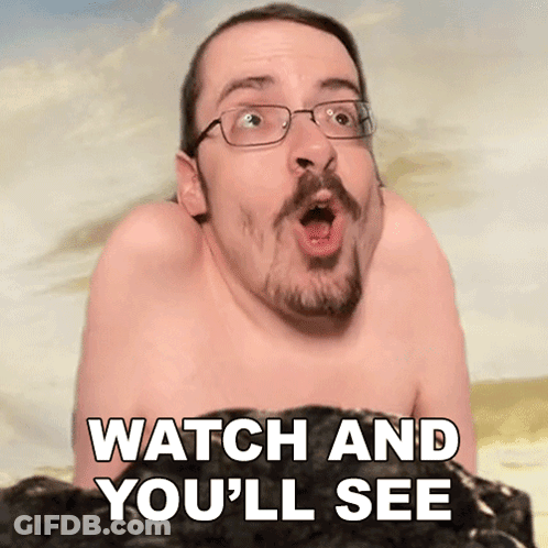 A Shirtless Man With Glasses And A Surprised Look On His Face Says Watch And You 'Ll See GIF