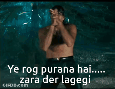 A Shirtless Man With His Arms Outstretched And The Words Ye Rog Purana Hai Zara Der Lagegi GIF