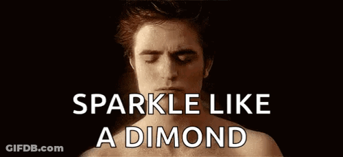 A Shirtless Man With His Eyes Closed And The Words `` Sparkle Like A Diamond '' Written Above Him . GIF