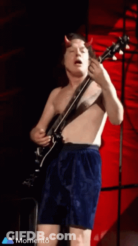 A Shirtless Man With Horns Playing A Guitar GIF