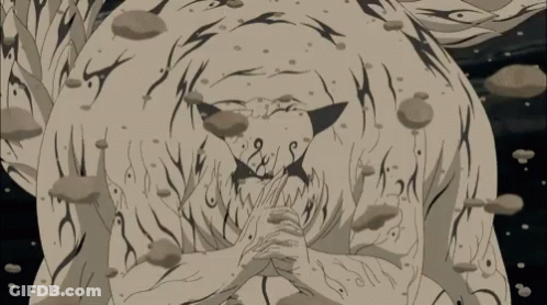 A Shirtless Naruto Character Is Standing In The Water With His Arms Outstretched And Says `` Sand Bomb ! Salvo ! '' GIF