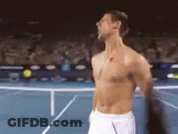 A Shirtless Tennis Player Is Standing On A Tennis Court GIF