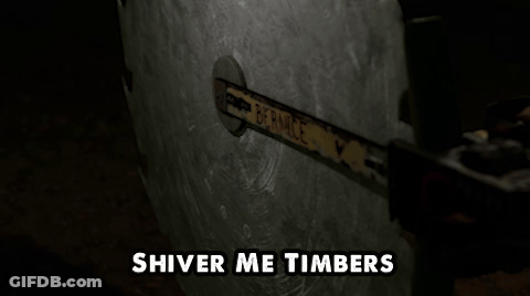 A Shiver Me Timbers Sign That Is On A Door GIF