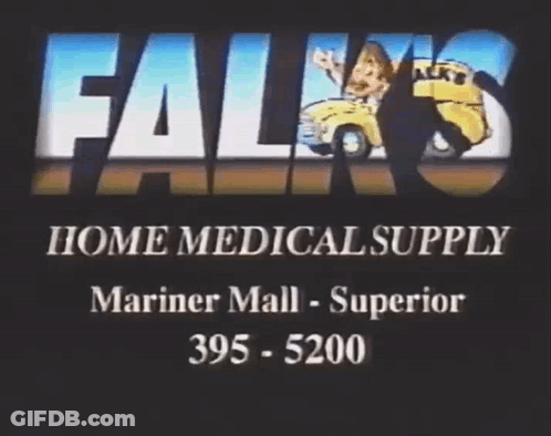 A Sign For Falk 'S Home Medical Supply In Mariner Mall GIF