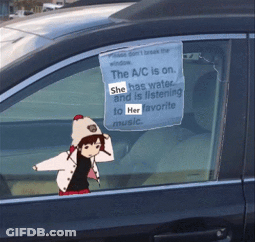 A Sign In The Window Of A Car That Says The A/c Is On GIF