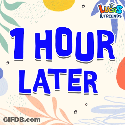 A Sign That Says 1 Hour Later Is On A White Background GIF