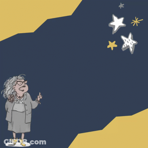 A Sign That Says 2 Weeks To Go With A Cartoon Of An Older Woman GIF