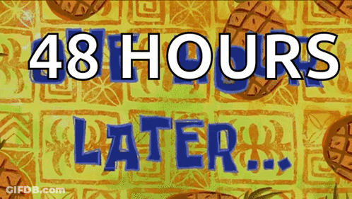 A Sign That Says 48 Hours Later With Pineapples On It GIF