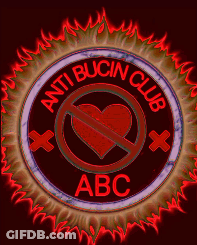 A Sign That Says Anti Bucin Club Abc With A Heart In The Center GIF