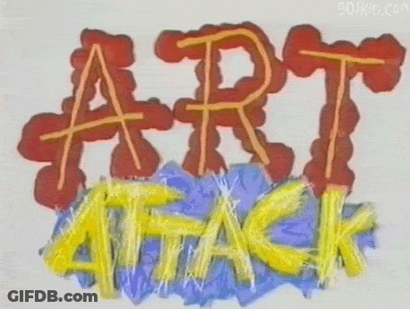 A Sign That Says Art Attack On It GIF