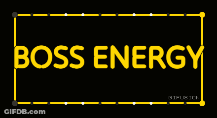 A Sign That Says Boss Energy In Yellow Letters GIF