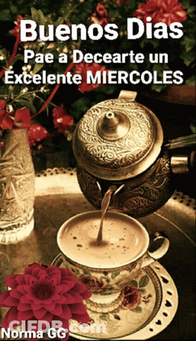 A Sign That Says Buenos Dias Pae A Decearte Un Excelente Miercoles On It GIF