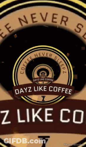 A Sign That Says " Coffee Never Sleeps " On It GIF