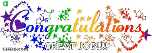 A Sign That Says Congratulations Great Job Surrounded By Stars GIF