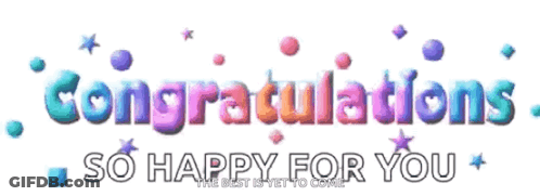 A Sign That Says Congratulations So Happy For You With Stars GIF