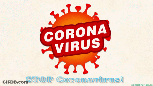 A Sign That Says Corona Virus With A Face Mask In Front Of It GIF