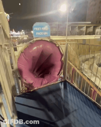 A Sign That Says " Feet First Face Up " On A Slide GIF