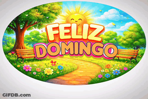 A Sign That Says Feliz Domingo With A Sun Behind It GIF