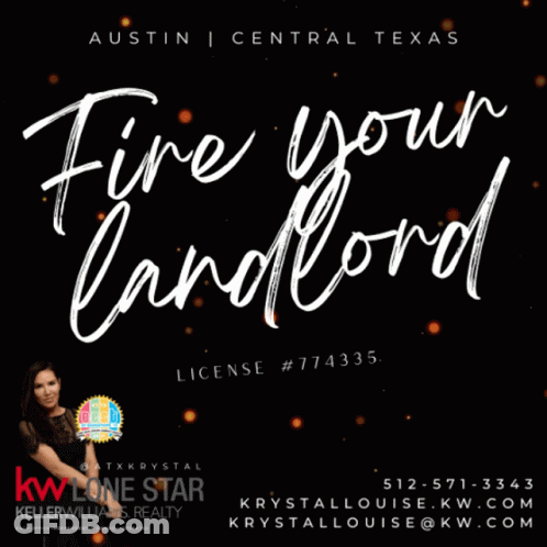 A Sign That Says Fire Your Landlord In White Letters GIF