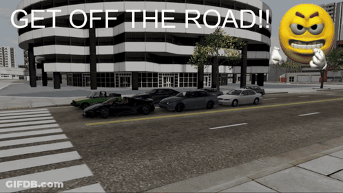 A Sign That Says Get Off The Road With A Smiley Face GIF