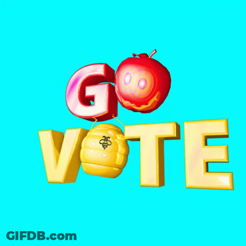 A Sign That Says Go Vote With An Apple And A Bee On It GIF