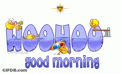 A Sign That Says Good Morning With Cartoon Characters GIF