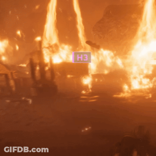 A Sign That Says H3 Is In Front Of A Fire GIF
