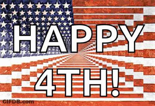 A Sign That Says Happy 4Th With An American Flag Behind It GIF
