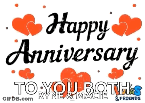 A Sign That Says Happy Anniversary To You Both And Friends GIF