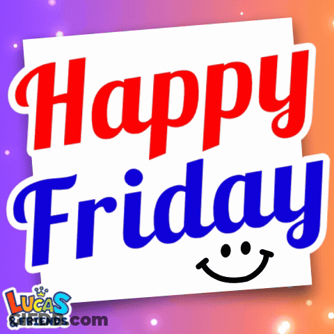 A Sign That Says Happy Friday With A Smiley Face On It GIF