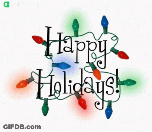 A Sign That Says Happy Holidays With Christmas Lights GIF