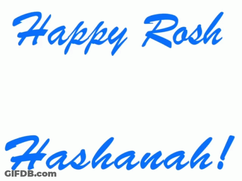 A Sign That Says Happy Rosh Hashanah Is Surrounded By Blue And Green Confetti GIF