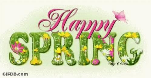 A Sign That Says Happy Spring With A Butterfly GIF