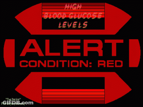 A Sign That Says High Blood Glucose Levels And Alert Condition Red GIF