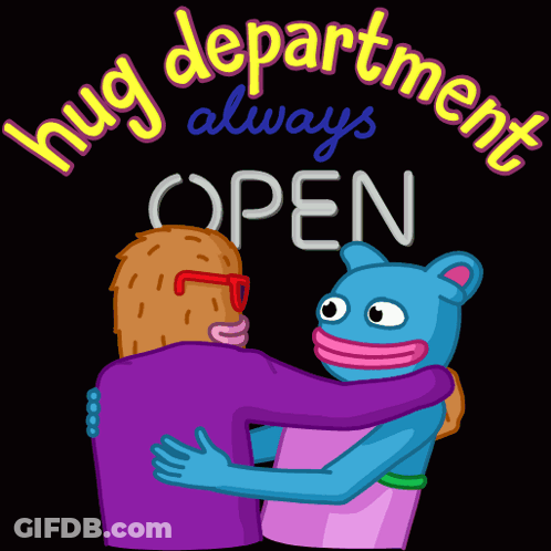 Hug Department Always Open Sign GIF