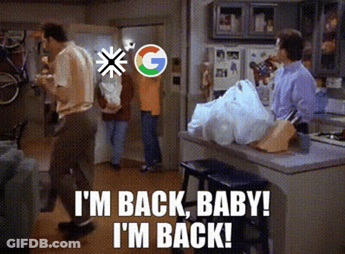 A Sign That Says " I 'M Back Baby I 'M Back " On It GIF