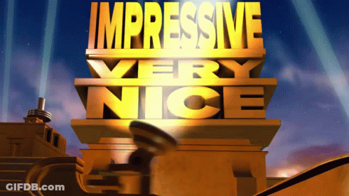 A Sign That Says Impressive Very Nice In Gold GIF