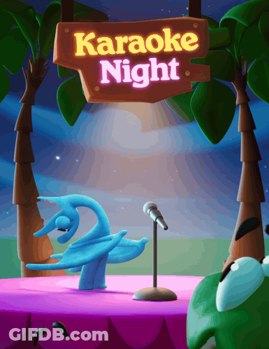 A Sign That Says Karaoke Night Is Above A Microphone GIF