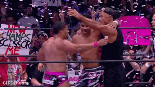 A Sign That Says New Champs Scissor Me GIF