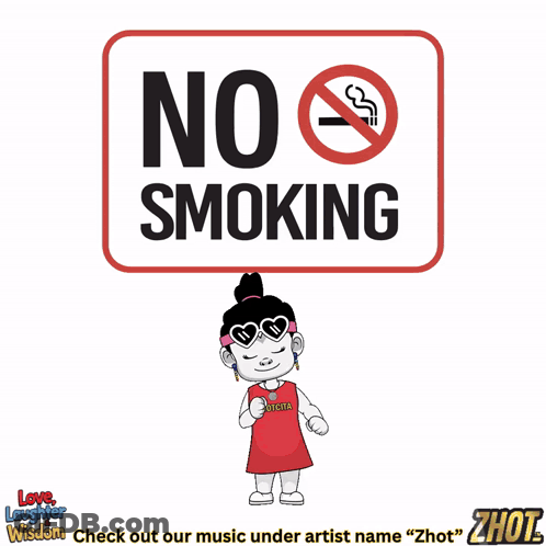A Sign That Says No Smoking With A Man Holding Two Broken Hearts GIF