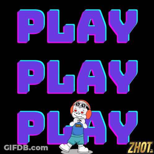 A Sign That Says Play Play Play With A Cartoon Character GIF