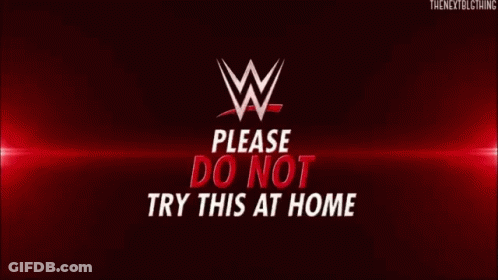 A Sign That Says Please Do Not Try This At Home On A Red Background GIF