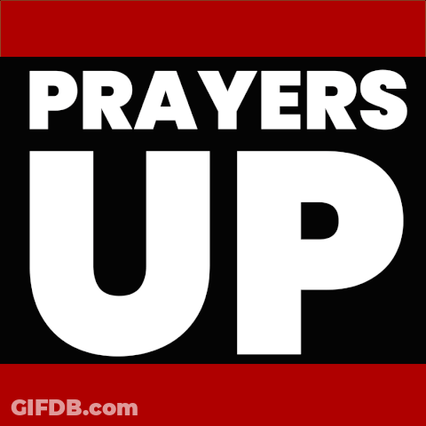 A Sign That Says Prayers Up With A Hand In Prayer GIF