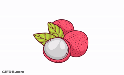 A Sign That Says Refreshhh With A Lychee In The Background GIF
