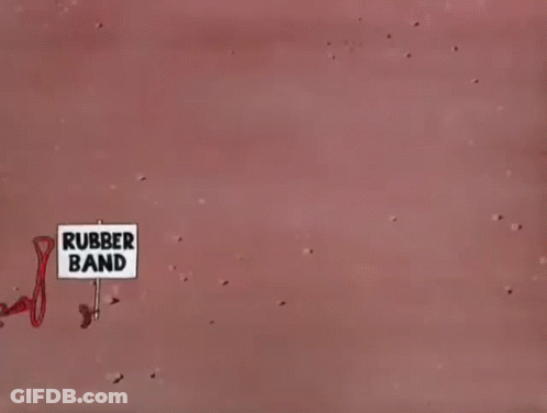 A Sign That Says Rubber Band Hanging From A String GIF
