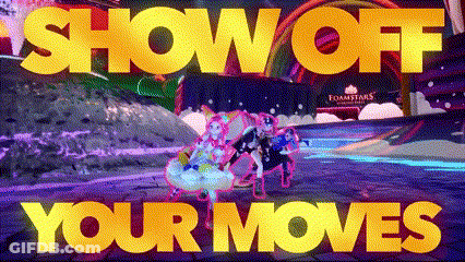 A Sign That Says Show Off Your Moves In Yellow GIF