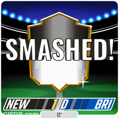 A Sign That Says Smashed With A Shield In The Middle GIF